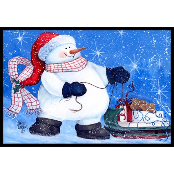 Carolines Treasures My Friends Can Ride Too Snowman Indoor and Outdoor Mat- 24 x 36 in. PJC1081JMAT - main